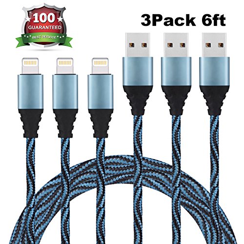 Xcords iPhone Charger Cable, 6FT Extra Long Lightning Cable,Braided Charging Cord for iPhone X 8 8 Plus 7 7 Plus 6 6S 6 Plus 5S SE iPod iPad Mini Air Pro--Blue