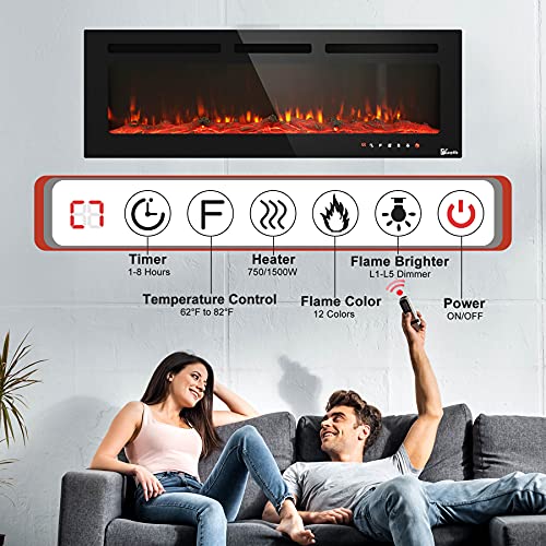 1Easylife 50 Inches Electric Fireplace, Recessed & Wall Mounted