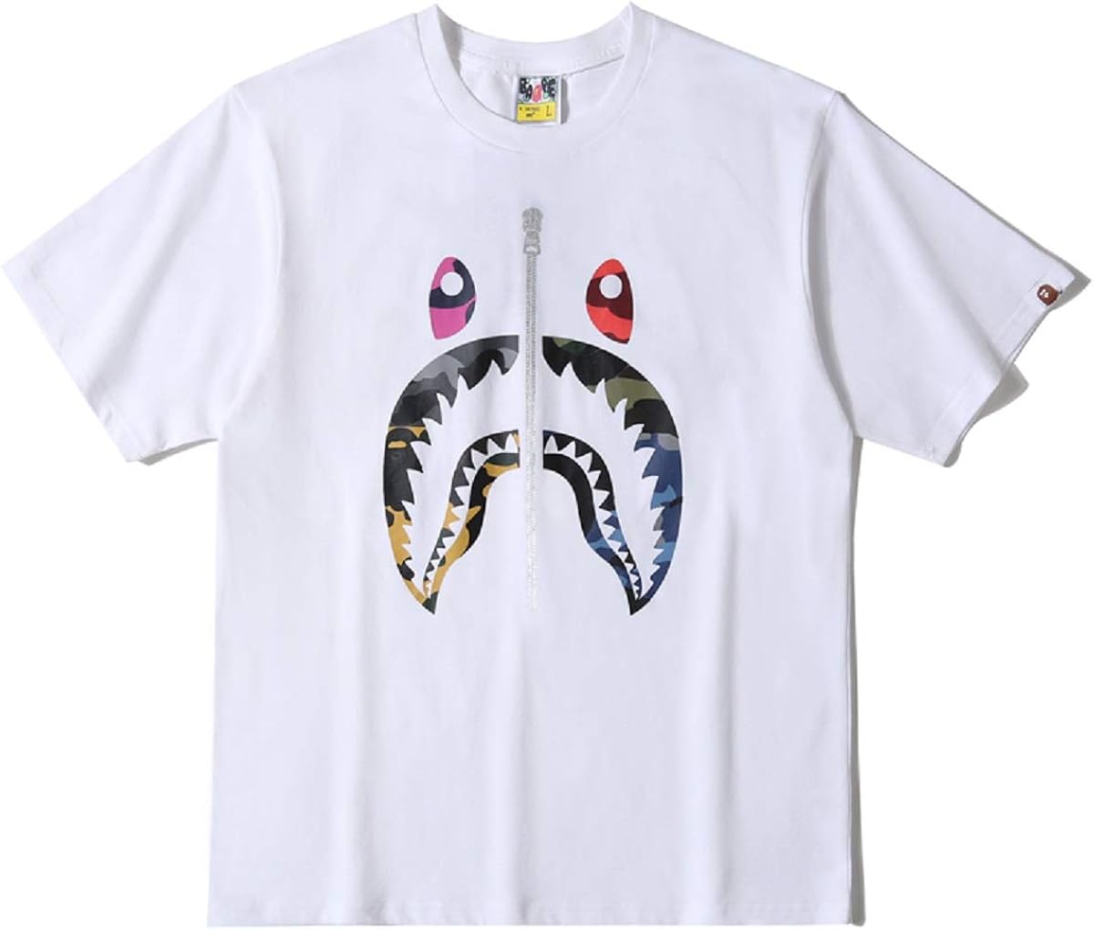 Big Mouth Shark Ape Bape Camo Casual T Shirt Tees Unisex with Round Neck Short Sleeve