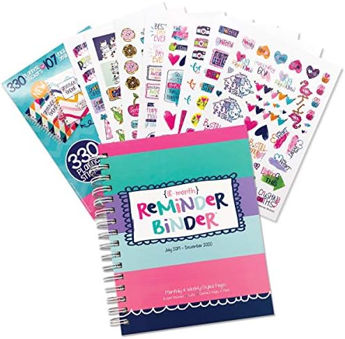 Reminder Binder 2019-2020 18-Month Planner & Variety Sticker Set Weekly & Monthly Views, 6.5"x8.5", Twin-Wire Binding, Hard Cover, Elastic Closure, Planner Stickers, To-Do Lists, Pockets, Tab Dividers