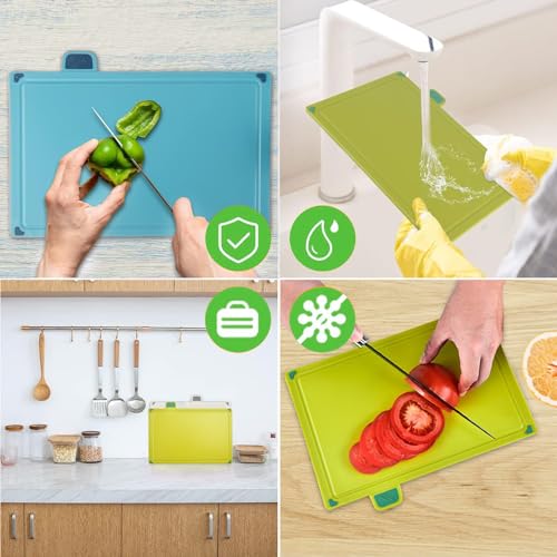 Tablas de Cortar para Cocina（juego de 4 piezas）,Tablas de Cocina picar cocina,Tabla para Cortar Plastico con Asas Antideslizantes Verduras,Carne,Pan y Fruta