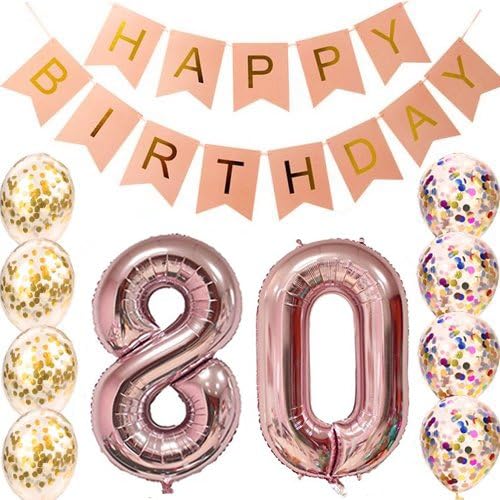 80th Birthday Decorations Party supplies-80th Birthday Balloons Rose Gold,80th Birthday Banner,Table Confetti Decorations,80th Birthday for Women,use Them as Props for Photos (Rose Gold 80)