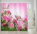 NYMB Pink Flowers Shower Curtain, Butterflies and Spa Home of Spring Theme Zen Floral House, Fabric Bathroom Decorations, Bath Curtains Hooks Included, 69X70 inches
