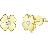 MUNDELL Gold Plated Heart Stud Earrings | Cute Four-leaf Clover Stud Earrings Flat Back Floral Hypoallergenic Earring for Women Fine Jewelry