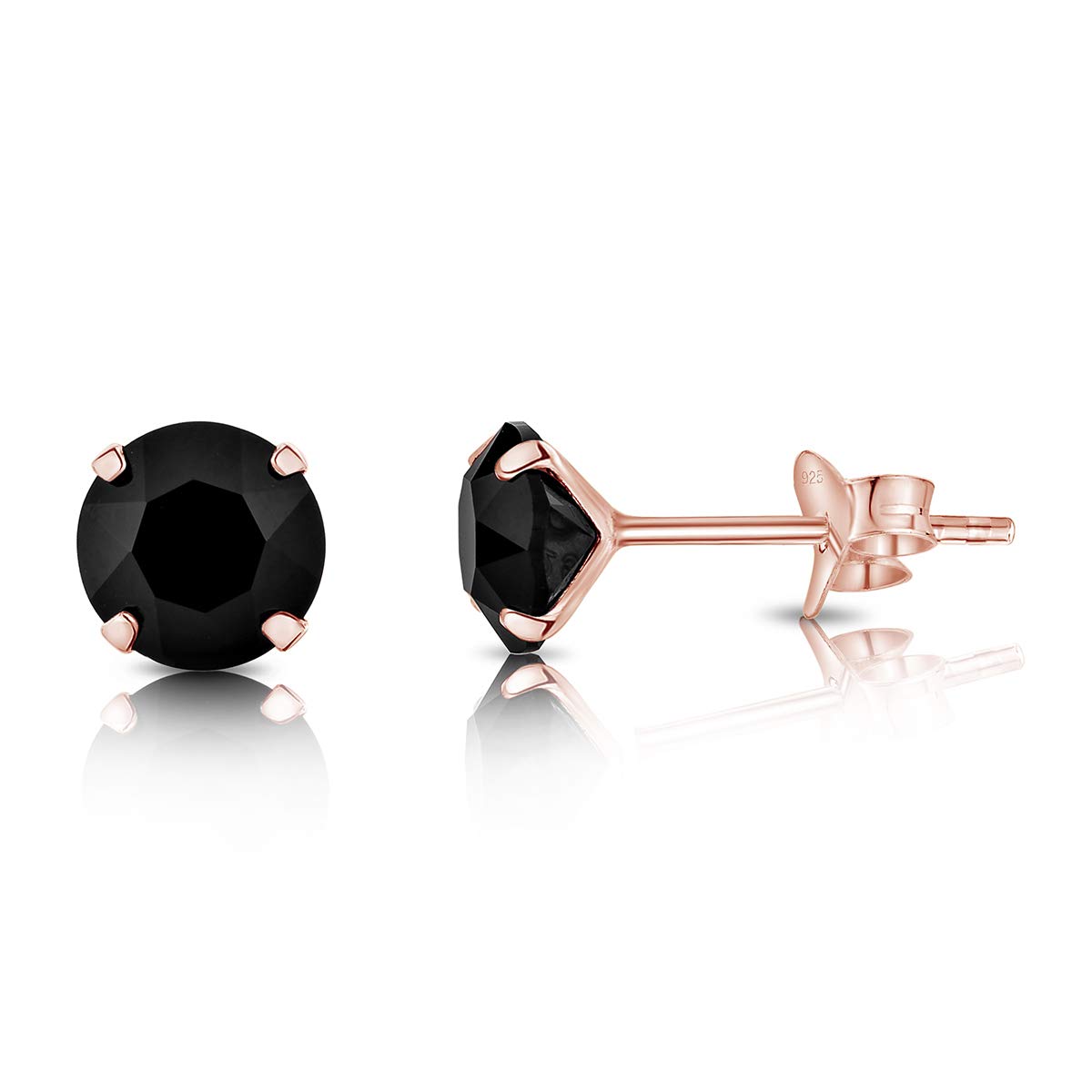 DTPSilver - 925 Sterling Silver Rose Gold Plated Round Stud Earrings made with Glittering Crystals from Swarovski® Elements - Diameter: 6 mm - Black
