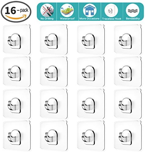 Ninth Five Adhesive Hooks(13.2lb/6kg) Sticky Wall Hooks Transparent Plastic Reusable Heavy Duty Hook for Kitchen Bathroom Office No Trace No Scratch Waterproof and Oilproof (16)