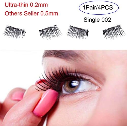 Lznlink False Eyelashes Magnetic 3D Natural Soft Ultra-thin 0.2mm Makeup Accessories Reusable False Magnet (4 Pcs/ Pair) (Single 002)