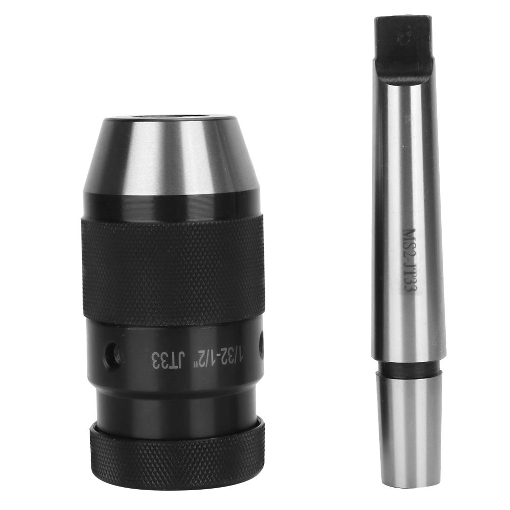 JT33 Keyless Drill Chuck Adapter, Straight Shank Arbor CNC Self Tighten Drill Chuck Adapter Conversion Tool,with MT2 Morse Taper,for CNC Lathe/Milling Drill Press(1/32''-1/2'')