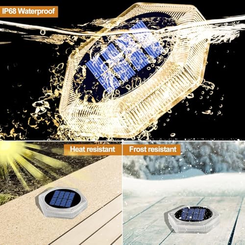 YiLaie Twilight Solar Lights Outdoor Garden 20 LEDs, 10 cm Solar Beacon Hexagonal Ground Adhesive Lighting 360°, IP68 Waterproof for Path, Parking, Stairs, Sidewalk, Warm White (8 Pack)