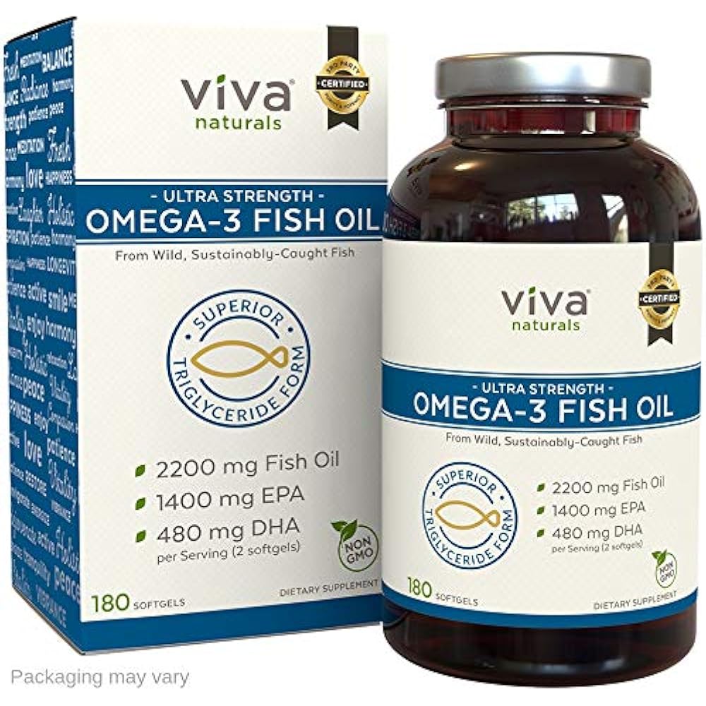 Viva Naturals Fish Oil Supplement, 180 Capsules Highly Concentrated
