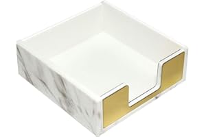 Multibey Sticky Note Holder Memo Card Paper Pad Dispenser Office Desk Accessories Oragnizer Marble White Texture with Gold Decor