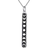 DAOCHONG S925 Sterling Silver Crescent Phases Moon Vertical Bar Pendant Necklace for Women Jewelry