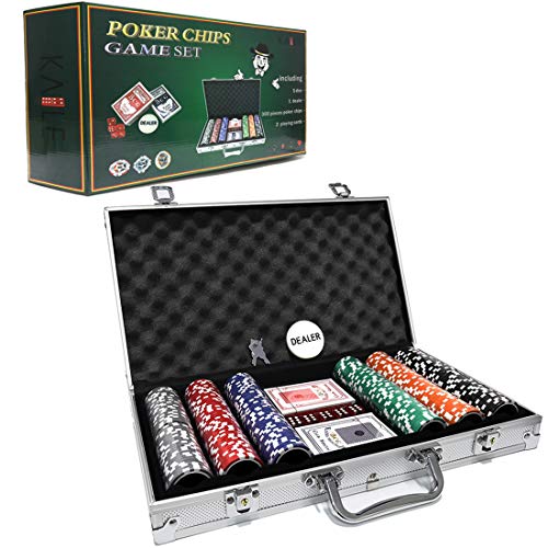 KAILE Poker Chips Set Heavy Duty 13 Gram Chips Texas Holdem Cards Game Blackjack Gambling Chips with Aluminum Case (300 pcs) - Thumbnail 3