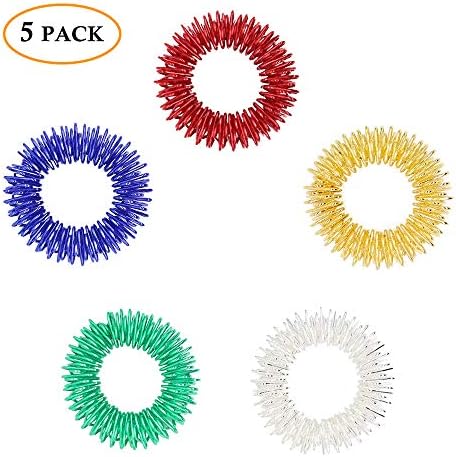 Acupressure Ring Spiky Sensory Finger Rings Massage Circulation Ring Set for 5 Pack in Assorted Colors Cool Hand Fidget Toy for Kids & Adults Silent Stress Reducer & Massage