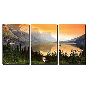 3 Piece Canvas Wall Art - Wild Goose Island on Saint Mary Lake in Glacier National Park, Montana - Home Art - Ready to Hang - 16"x24" in
