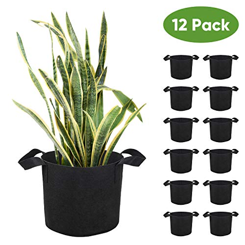 Brajttt 7Gallon Grow Bags Set, Aeration Fabric Pots with Handles,Black Plant Bags,Durable Garden Grow Pots,Fabric Containers with Strap Handles 12 Pack