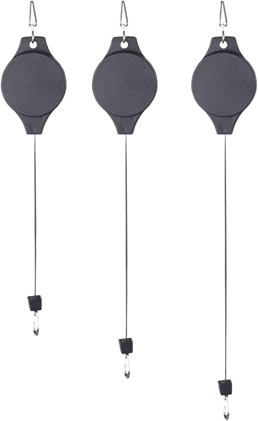 Outdoor Hanging Brackets - Sungmor Plant Pulleys 3PC Black Adjustable Plant Hangers, Indoor Outdoor Retractable Hanging Plant Hook, Telescopic Higher Lower Easy Reach Ceiling Hooks for Hanging Flower Basket Planter Bird Feeder
