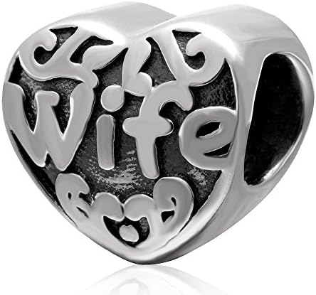 Amoony Wife Charm 925 Sterling Silver Heart Beads Wedding Anniversary Charm for DIY Charms Bracelet