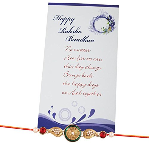 i jewels pearl and crystel studded rakhi with greeting card for men (r621)