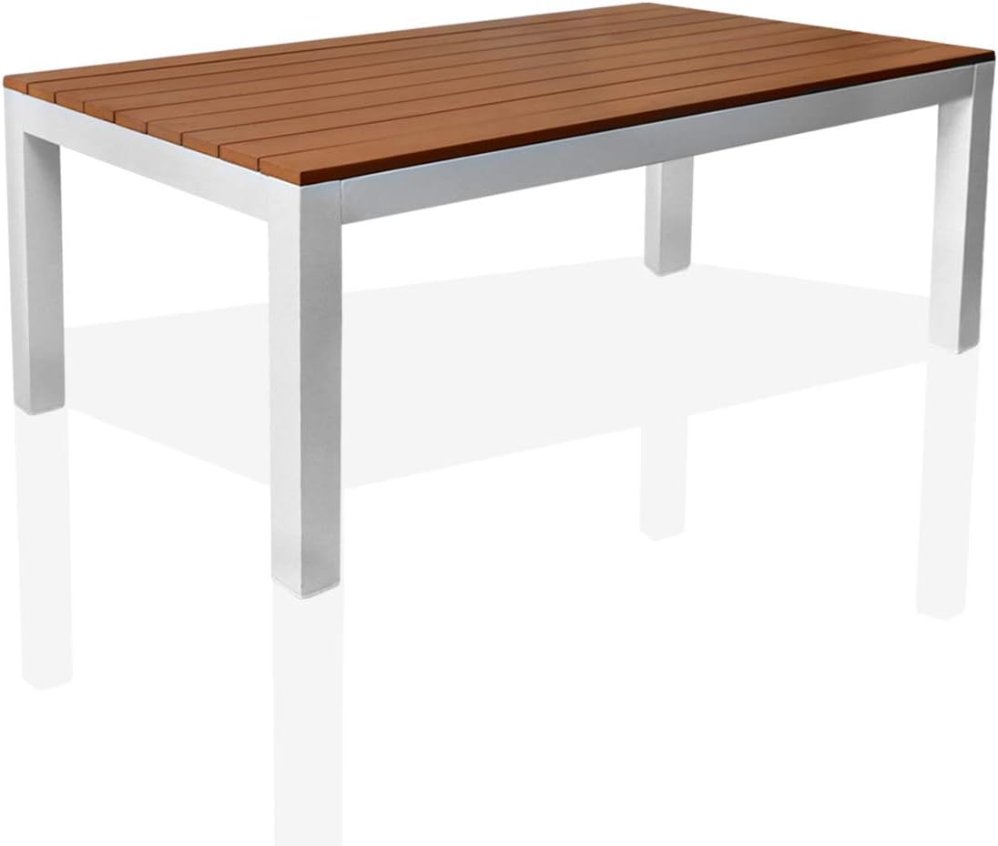Outdoor Rustic Teak Wood Picnic Patio Dining Table with Metal Legs for Backyard Garden 47”X23.5”X17.5”: Kitchen & Dining