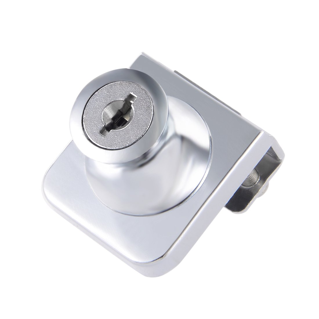 sourcing map Zinc Alloy Chrome Finish Display Hinged Square Glass Cabinet Lock, Key Different