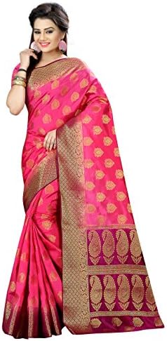 Designer Sarees Woven Work Banarasi Art Silk Saree for women With Unstitched Blouse Piece (Pink 1)