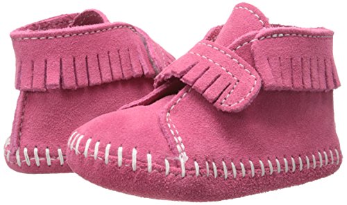 Minnetonka Front Strap Bootie (Infant/Toddler),Pink,1 M US Infant