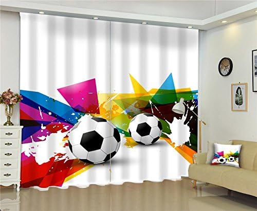 GFYWZ 3D Individuality Football Digital printing Bedroom Decoration drape Blackout Noise Reducting Warm Protecting Art Window Curtains , wide 3.2x high 2.7