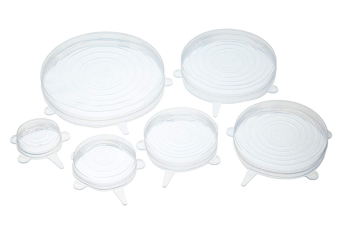 KitchenCraft Easy Stretch Silicone Lids/Food Covers/Jar Opener Grips, Transparent, Set of 6