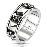 STR-0044 Stainless Steel Skull and Pyramid Combination Cast Band Ring; Comes With Free Gift Box