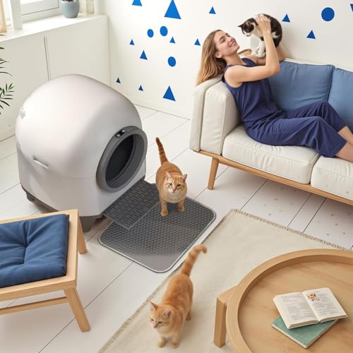 VICTONE Automatic Self-Cleaning Litter Box, 90L Large Capacity for Multiple Cats - App Contro, Self Cleaning with Safety Protection, Includes 1 Garbage Bags, Mat (Light White)