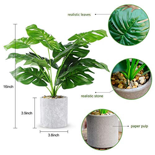WUKOKU 16" Small Fake Plants Artificial Potted Faux Plants for Home