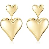 Mierfyni Gold Heart Earrings Dangle, Big Heart Dangle Earrings for Women, Sparkly Large Heart Shaped Earrings, Trendy Double Heart Drop Earrings, Cute Love Heart Dangling