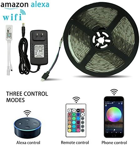 Wifi Wireless Controlled Strip Light Kit, SZMINILED 16.4ft 150leds 5050 Waterproof IP65 LED Lights with white PCB Working with Android and IOS System, Alexa