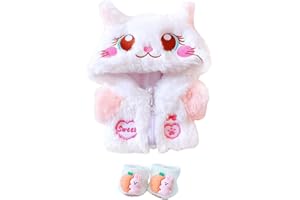 niannyyhouse 20cm Plush Doll Clothes Pink Cat Jacket Hoodie Shoes 8in Doll Accessories Dress Up (Pink)