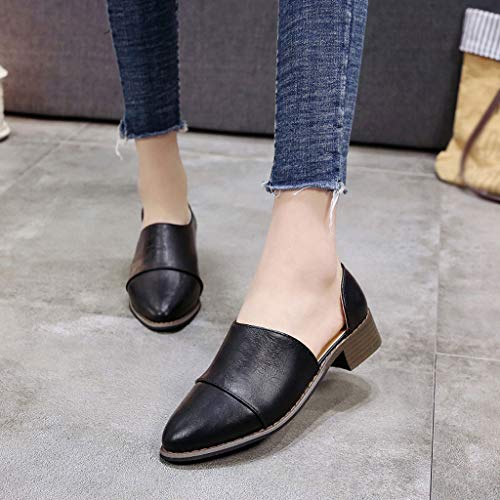 Sale! Teresamoon Women Pointed Toe Shoes Shallow Square Heels Slip-On Casual Single Shoes Black - Thumbnail 4