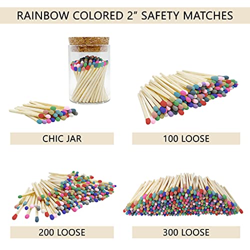 2" Artisan Rainbow Matches 100 Colorful Safety Matchsticks in a