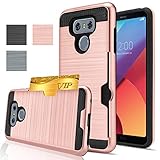 LG G6 Case, LG H872 Case, AnoKe [Credit Card Slots Holder][Not Wallet] Hard Silicone Rubber Hybrid Armor Shockproof Protective Case For VS988 / LS993 / LG G6 KLS Rose Gold