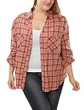 Agnes Orinda Women Plus Size Roll Up Sleeves Buttoned Plaid Shirt