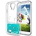 LeYi for Galaxy S4 Case with Tempered Glass Screen Protector [2 Pack] for Girls Women, Cute Bling Shiny Moving Quicksand Liquid Clear TPU Protective Phone Case for Samsung Galaxy S4 Turquoise