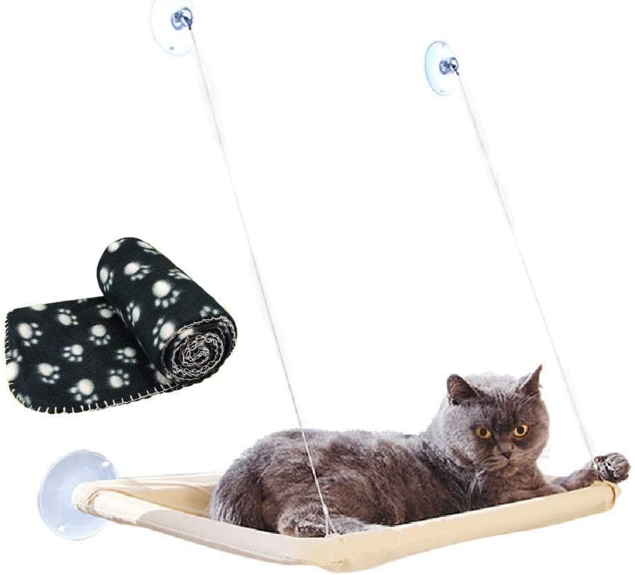 JZKCat Window cat hammock + cat blanket, suction cup pet hanging bed and pet black blanket for cat perch