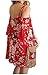 Teamoluna Women's Vogue Off-The-Shoulder Plum Blossom Chiffon Dress Red One Size