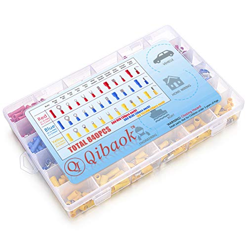 Qibaok 840PCS Electrical Wire Connectors, Insulated Wire Crimp Terminals, Mixed Butt Ring Fork Spade Bullet Quick Disconnect Assortment Kit
