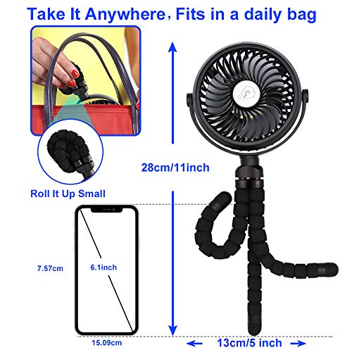 Ventilador USB, mini Ventilador, Ventilador de Mesa silencioso, Batería recargable, Ventilador camper con Trípode flexible, 12 LED, Ventilador de Mano, Ventilador pilas pequeño para Oficina,Cochecito