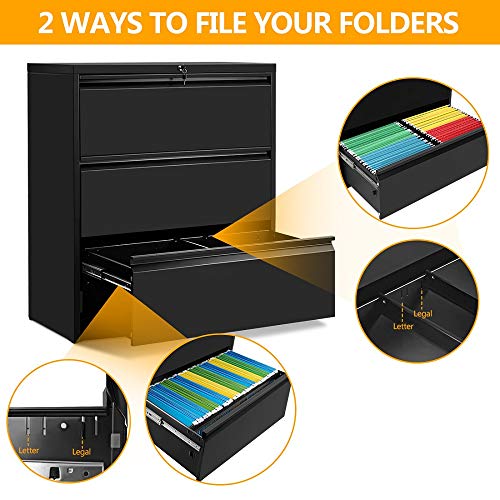 ModernLuxe 3Drawer HeavyDuty Lateral File Black 35.4”W×17.7”D