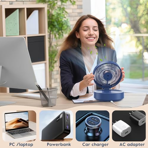 Table Fan, USB Rechargeable Powerful Quiet Fans with Remote Control, LED Display, 120° Rotation Oscillating, 3 Speed, Portable Fan for Office, Bedroom, Camping