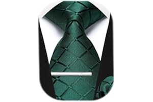 Enlision Ties for Men Plaid Stripe Tie Handkerchief Woven Classic Formal Necktie Pocket Square Clip Set