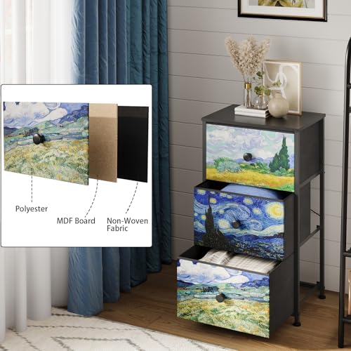 Cassettiera con 3 cassetti in tessuto Van Gogh armadietto comodico da toeletta per camera da letto, armadio industriale corridoio, soggiorno, cameretta dei bambini