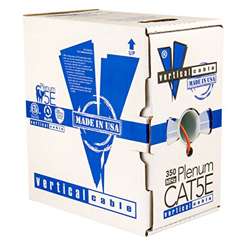 Vertical Cable CAT5E, 350 MHz, UTP, 24AWG, 8C Solid Bare Copper, Plenum, 1000ft, Orange, Bulk Ethernet Cable - Made in USA