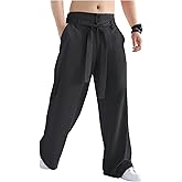 GORGLITTER Men's Casual Wide Leg Pleated Dress Pants Elastic High Waisted Baggy Streetwear Trousers Business Casual